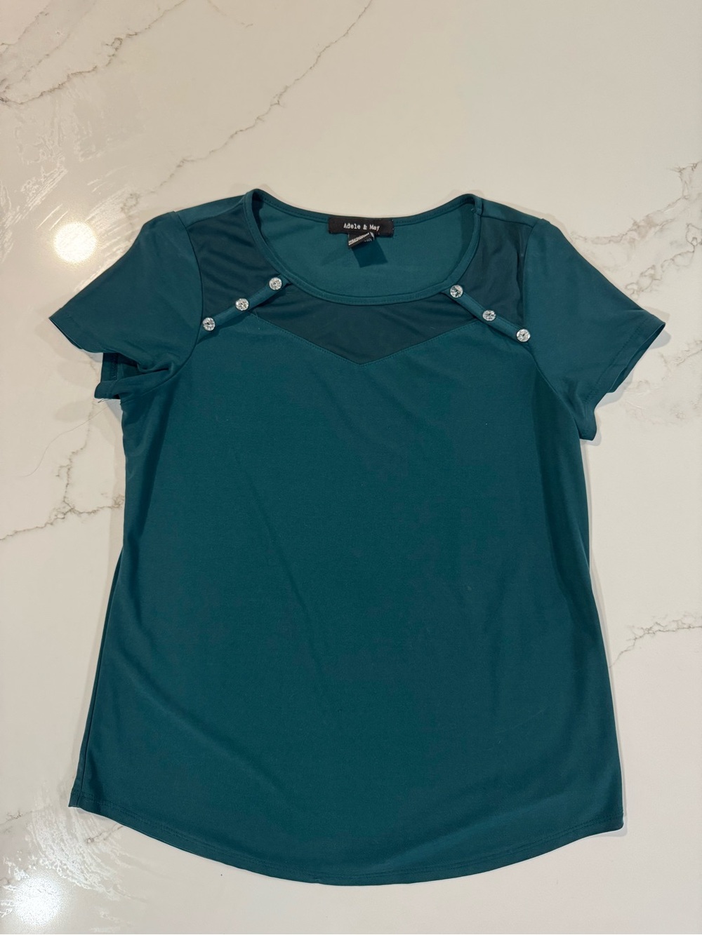 Teal Short Sleeve Tee with Mesh Yoke